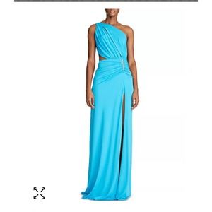 Halston Ivanna gathered cut-out asymmetric gown ONLY SIZE 14 IS AVAILABLE